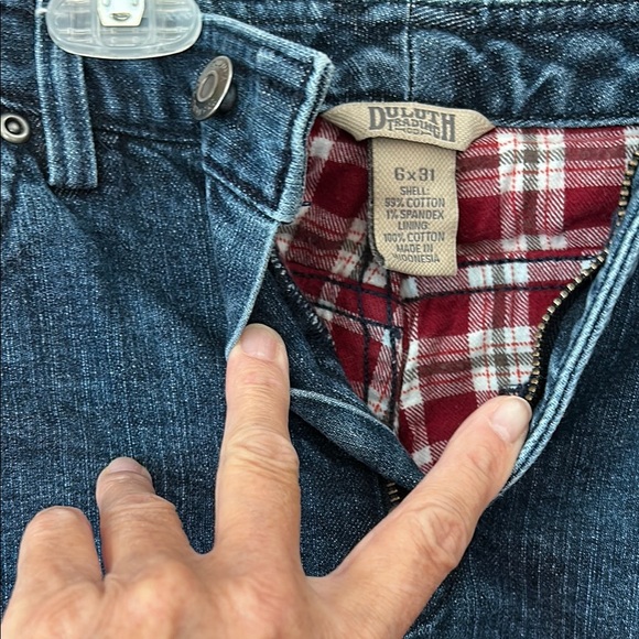 Duluth Trading Co. Denim Pants lined with Plaid flannel Interior - Picture 2 of 7
